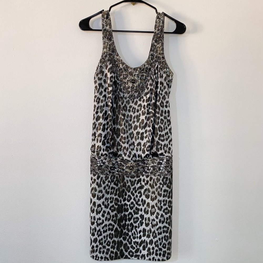 Elegant beaded leopard print party dress